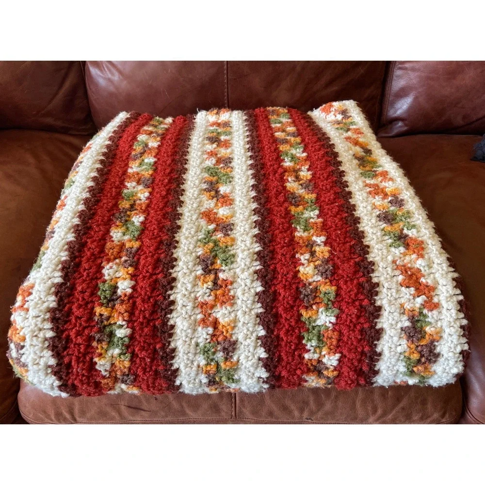 Handmade Crochet Granny Blanket Afghan Bed Throw Vintage 70x70 Harvest‎ Colors